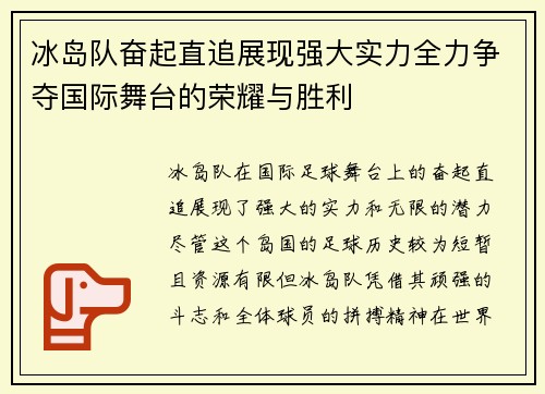 冰岛队奋起直追展现强大实力全力争夺国际舞台的荣耀与胜利