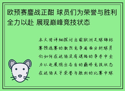 欧预赛鏖战正酣 球员们为荣誉与胜利全力以赴 展现巅峰竞技状态